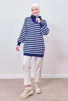 Hijab clothing NAVY BLUE STRIPED KNIT TUNIC T 0908