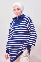 Hijab clothing NAVY BLUE STRIPED KNIT TUNIC T 0908