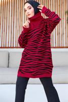 Tesettür giyim KIRMIZI ZEBRA DESENLİ TRİKO TUNİK T 12011
