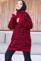 Tesettür giyim KIRMIZI ZEBRA DESENLİ TRİKO TUNİK T 12011