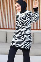 Tesettür giyim EKRU ZEBRA DESENLİ TRİKO TUNİK T 12011