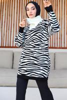 Tesettür giyim EKRU ZEBRA DESENLİ TRİKO TUNİK T 12011