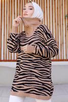 Tesettür giyim VİZON ZEBRA DESENLİ TRİKO TUNİK T 12011
