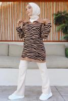 Tesettür giyim VİZON ZEBRA DESENLİ TRİKO TUNİK T 12011