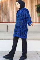 Tesettür giyim LACİVERT ZEBRA DESENLİ TRİKO TUNİK T 12011