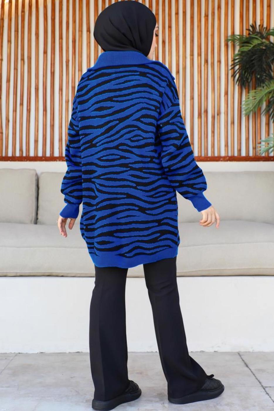 Tesettür giyim LACİVERT ZEBRA DESENLİ TRİKO TUNİK T 12011