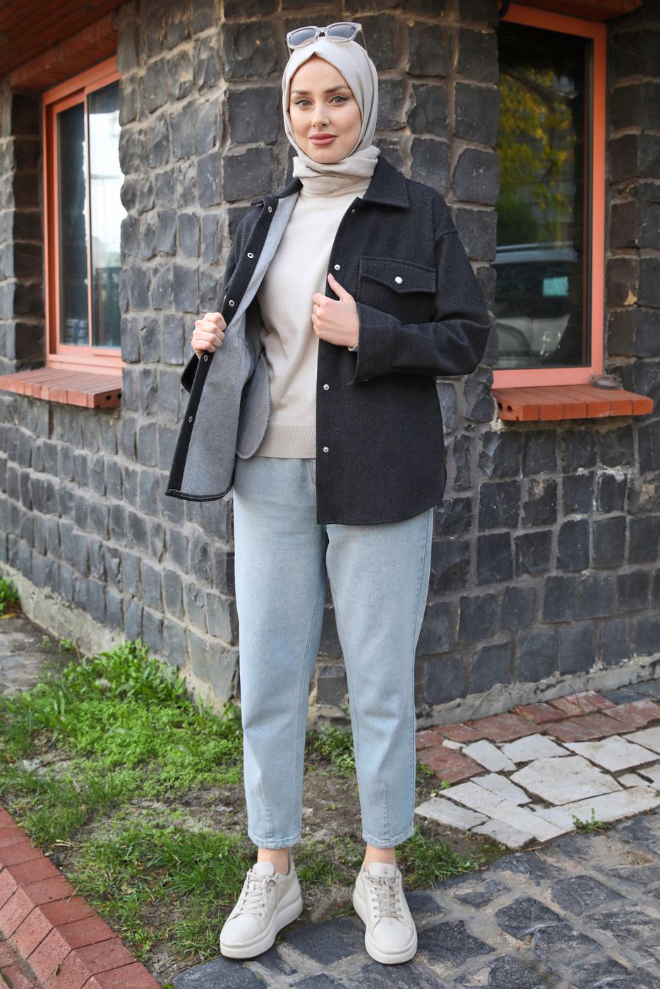 Tesettür giyim SİYAH KAŞE GÖMLEK T 1511