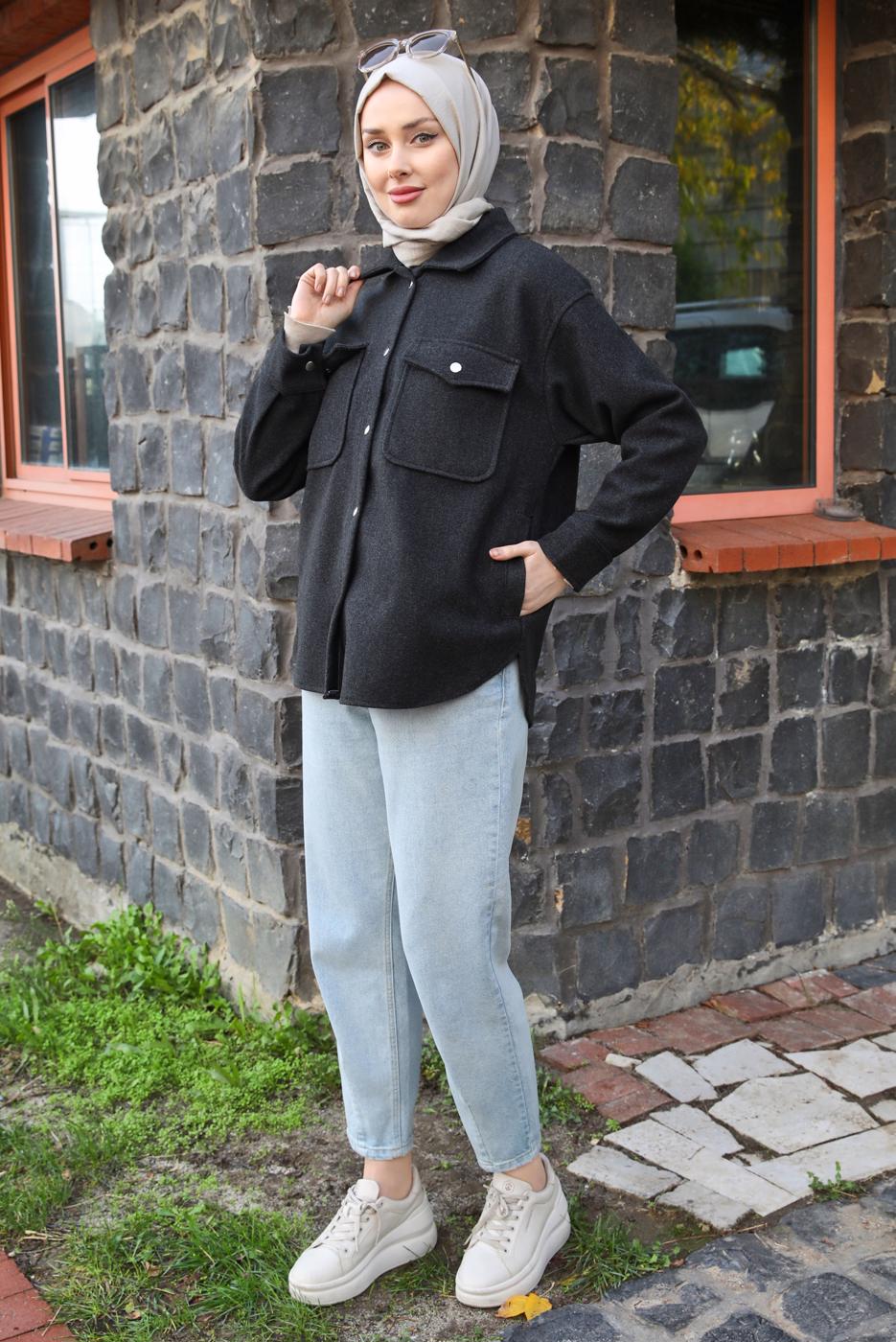 Tesettür giyim SİYAH KAŞE GÖMLEK T 1511