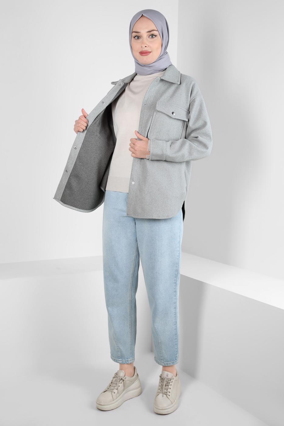 Tesettür giyim GRİ KAŞE GÖMLEK T 1511