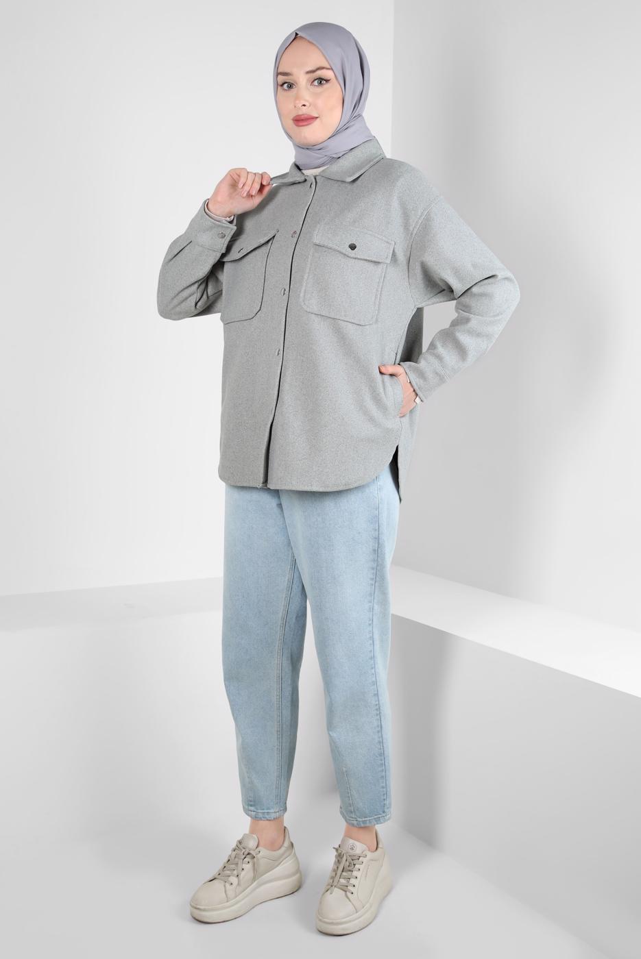 Tesettür giyim GRİ KAŞE GÖMLEK T 1511