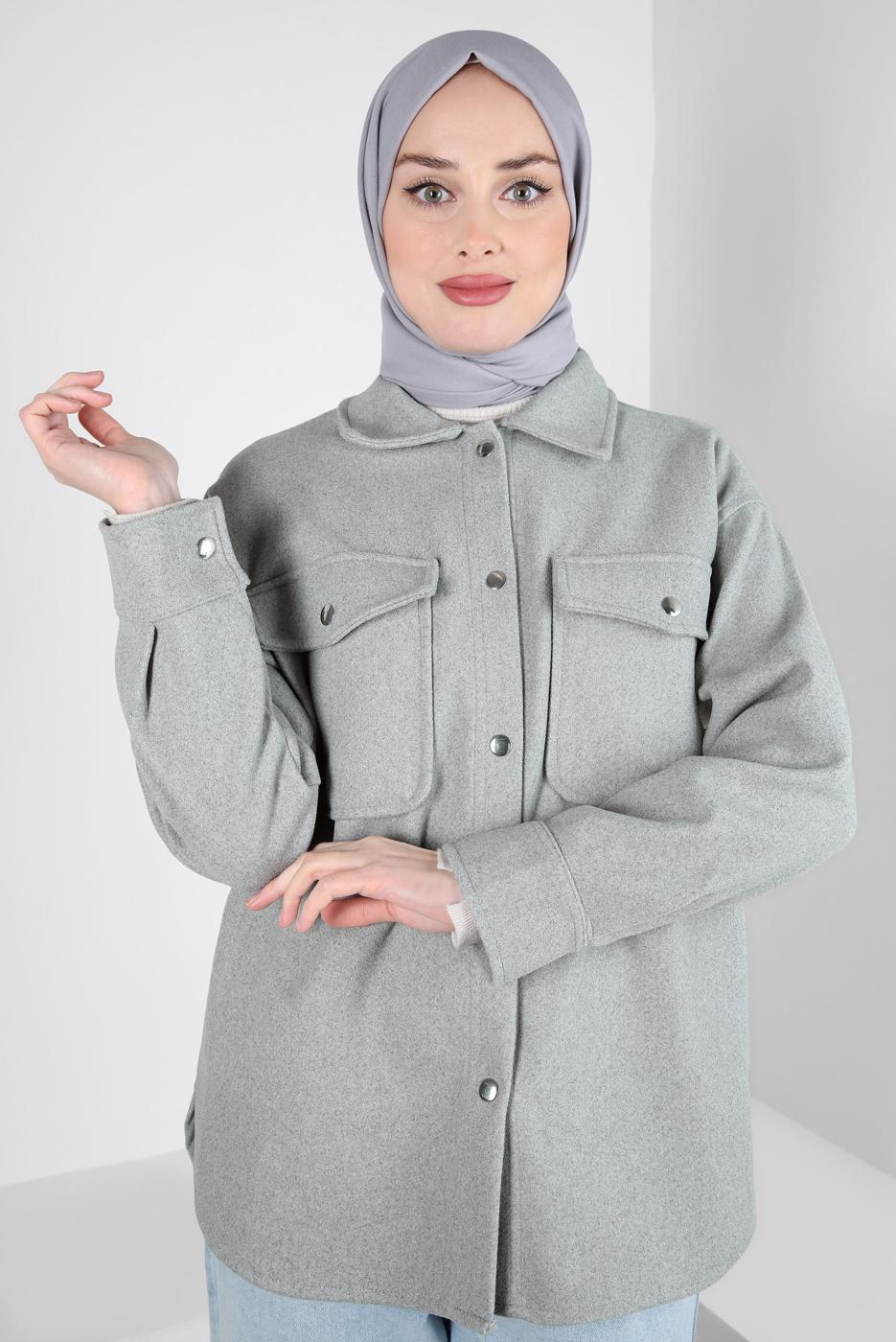 Tesettür giyim GRİ KAŞE GÖMLEK T 1511