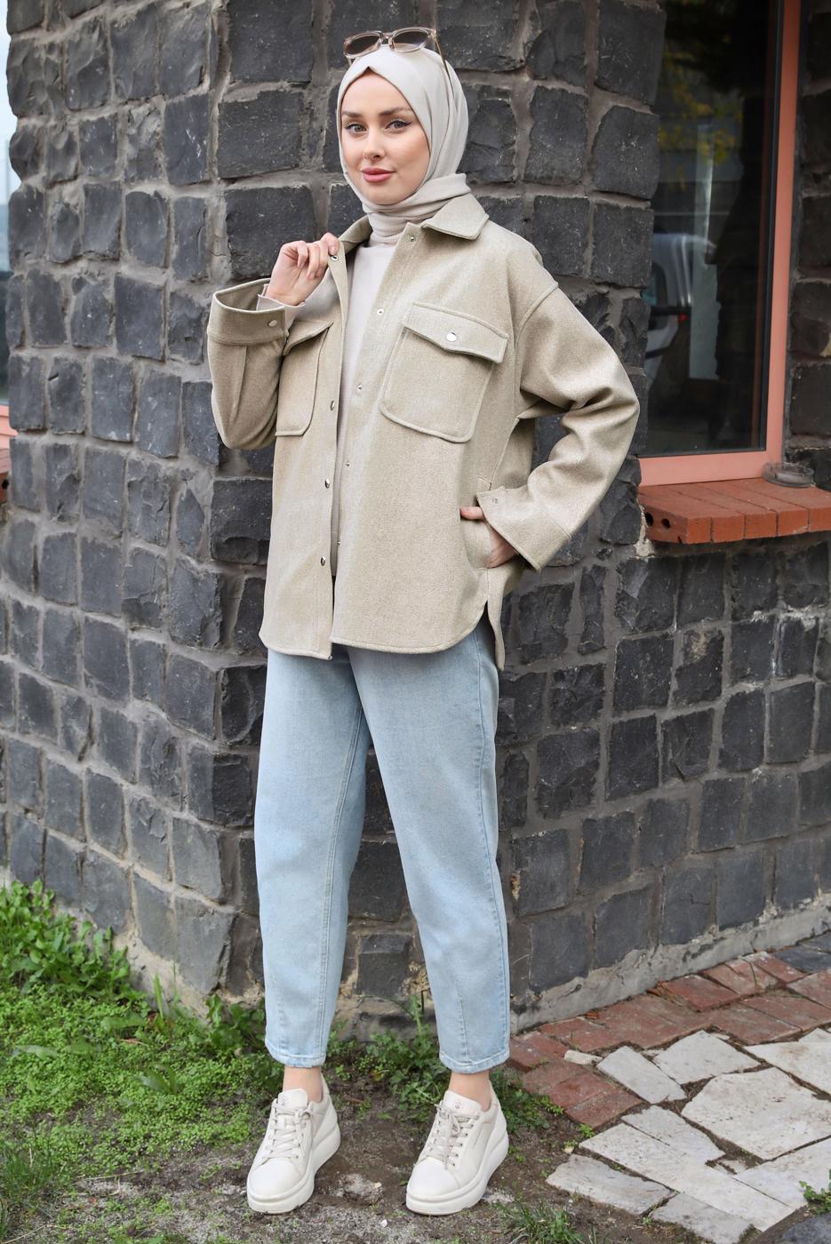 Tesettür giyim VİZON KAŞE GÖMLEK T 1511