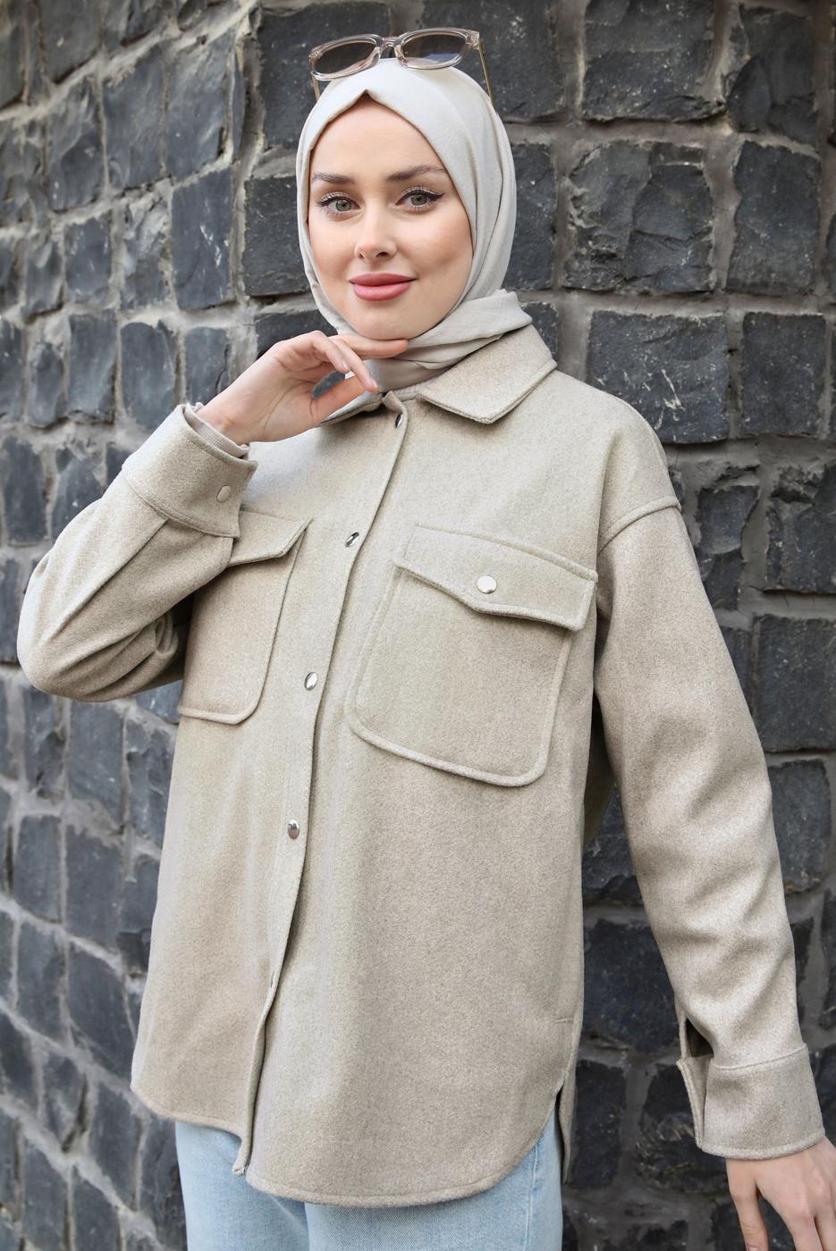 Tesettür giyim VİZON KAŞE GÖMLEK T 1511