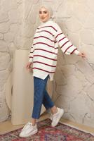 Tesettür giyim KIRMIZI ÇİZGİLİ TRİKO TUNİK T 1608