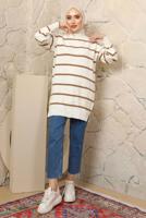 Tesettür giyim KAHVE ÇİZGİLİ TRİKO TUNİK T 1608