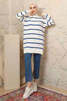 Tesettür giyim LACİVERT ÇİZGİLİ TRİKO TUNİK T 1608