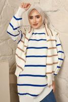 Tesettür giyim LACİVERT ÇİZGİLİ TRİKO TUNİK T 1608