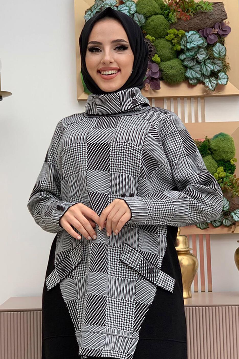 Tesettür giyim SİYAH BOĞAZLI YAKA TRİKO TUNİK T 1834