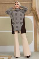 Tesettür giyim KAHVE BOĞAZLI YAKA TRİKO TUNİK T 1834