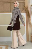 Tesettür giyim KAHVE BOĞAZLI YAKA TRİKO TUNİK T 1834