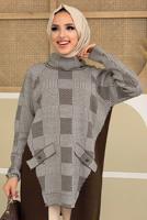 Tesettür giyim KAHVE BOĞAZLI YAKA TRİKO TUNİK T 1834