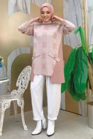 Tesettür giyim PUDRA BOĞAZLI YAKA TRİKO TUNİK T 1834