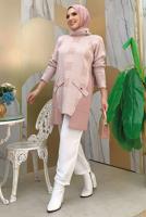 Tesettür giyim PUDRA BOĞAZLI YAKA TRİKO TUNİK T 1834