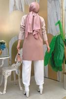 Tesettür giyim PUDRA BOĞAZLI YAKA TRİKO TUNİK T 1834