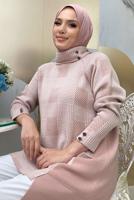 Tesettür giyim PUDRA BOĞAZLI YAKA TRİKO TUNİK T 1834