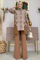 Tesettür giyim TABA BOĞAZLI YAKA TRİKO TUNİK T 1834