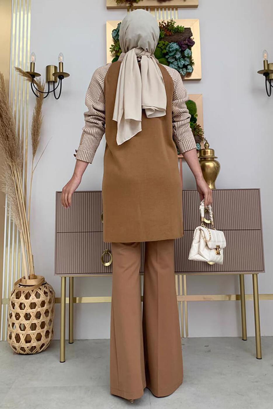 Tesettür giyim TABA BOĞAZLI YAKA TRİKO TUNİK T 1834