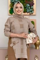 Tesettür giyim TABA BOĞAZLI YAKA TRİKO TUNİK T 1834