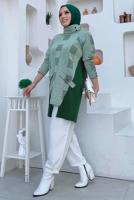 Tesettür giyim YEŞİL BOĞAZLI YAKA TRİKO TUNİK T 1834
