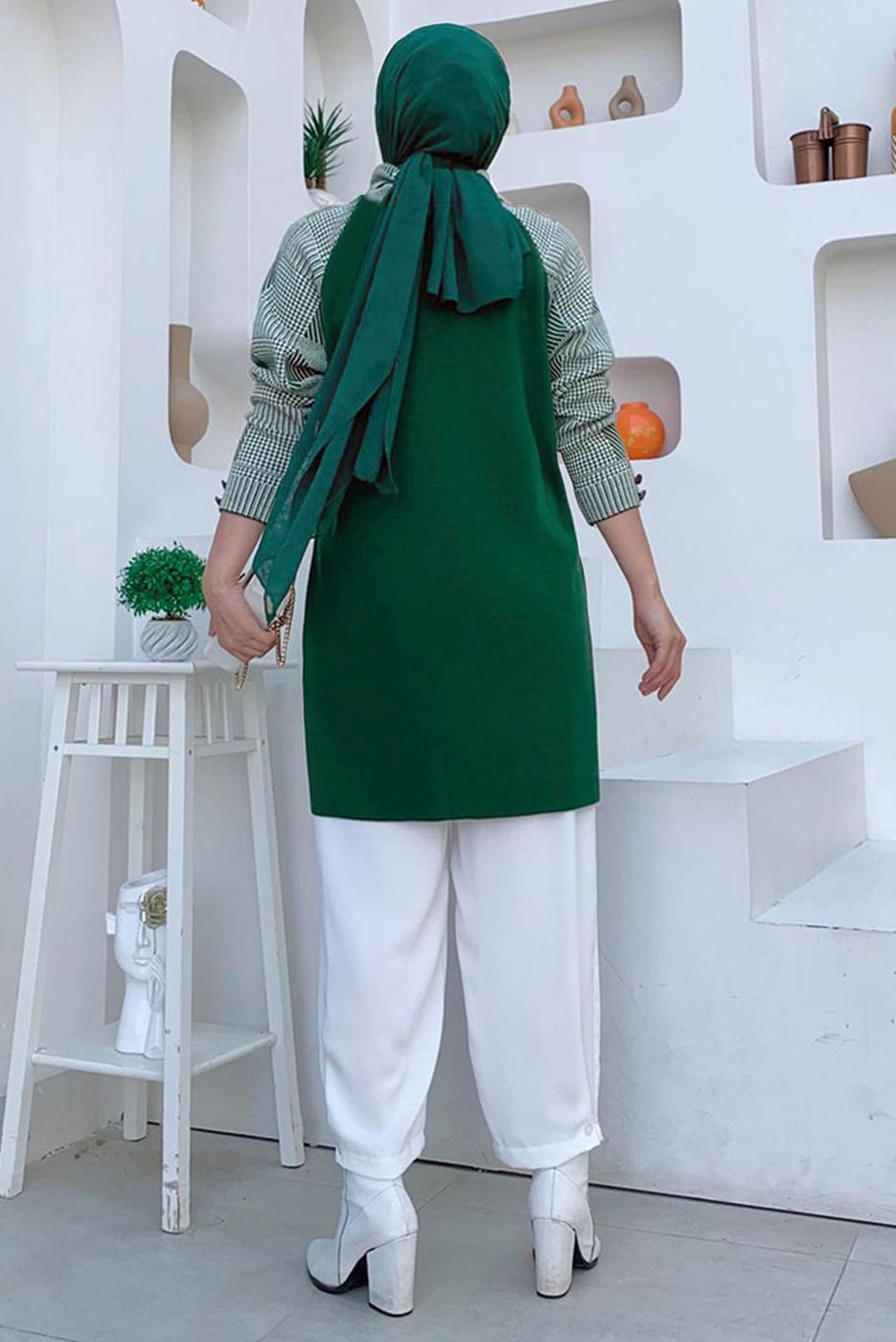 Tesettür giyim YEŞİL BOĞAZLI YAKA TRİKO TUNİK T 1834
