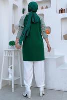 Tesettür giyim YEŞİL BOĞAZLI YAKA TRİKO TUNİK T 1834