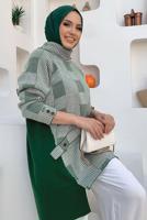 Tesettür giyim YEŞİL BOĞAZLI YAKA TRİKO TUNİK T 1834