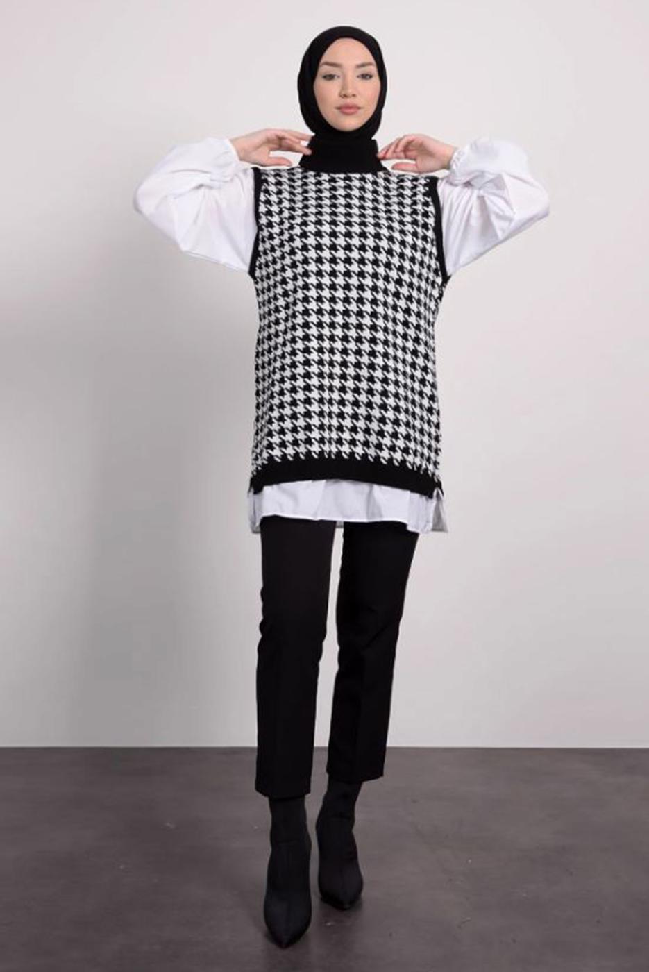 Hijab clothing BLACK PATTERNED KNIT TUNIC T 1846