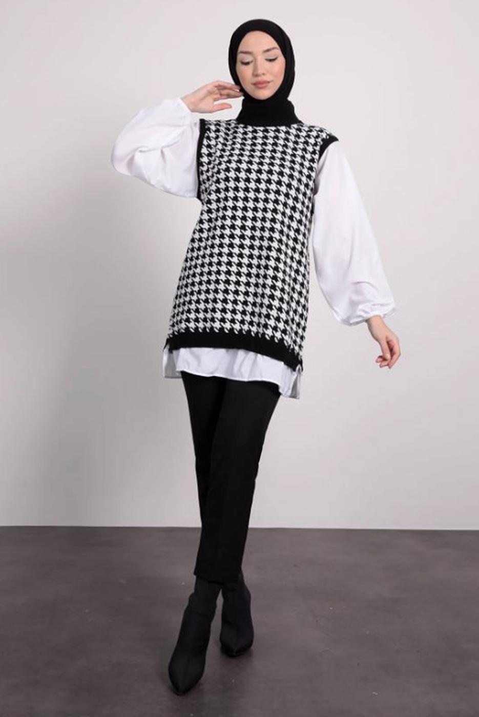 Hijab clothing BLACK PATTERNED KNIT TUNIC T 1846