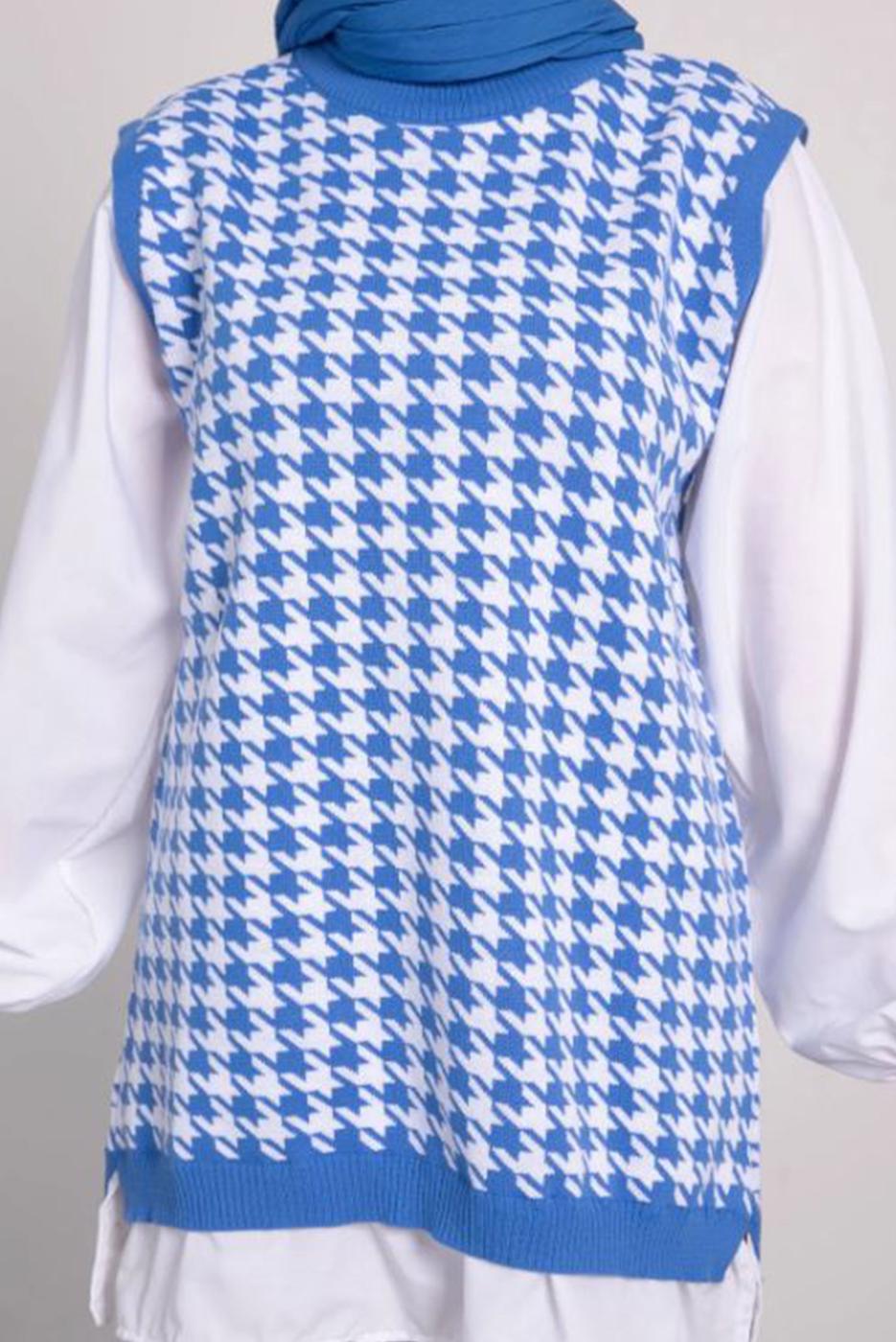 Tesettür giyim MAVİ DESENLİ TRİKO TUNİK T 1846