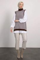 Tesettür giyim KAHVE DESENLİ TRİKO TUNİK T 1846