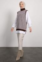 Tesettür giyim KAHVE DESENLİ TRİKO TUNİK T 1846