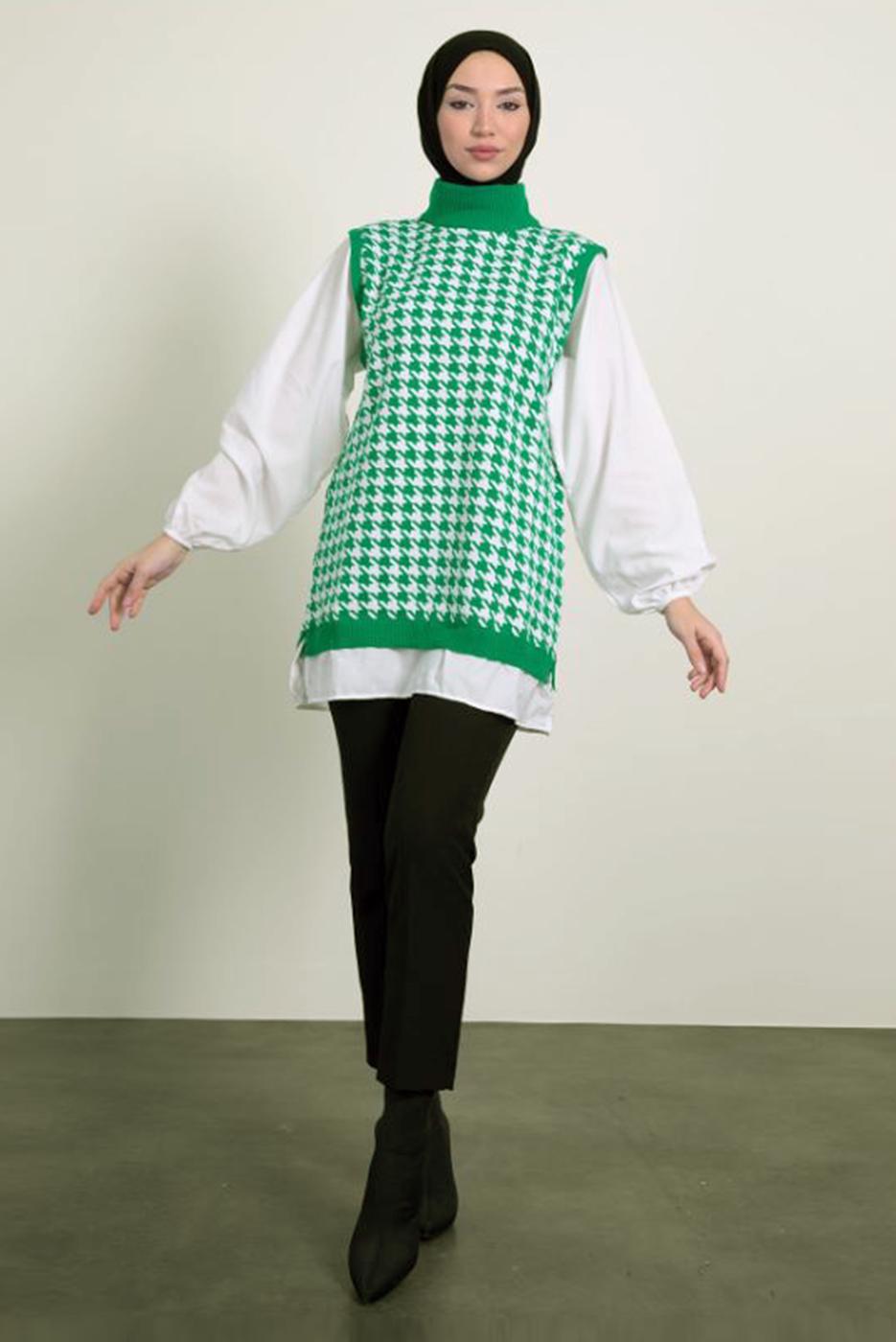 Vêtements hijab VERT TUNIQUE EN TRICOT À MOTIFS T 1846
