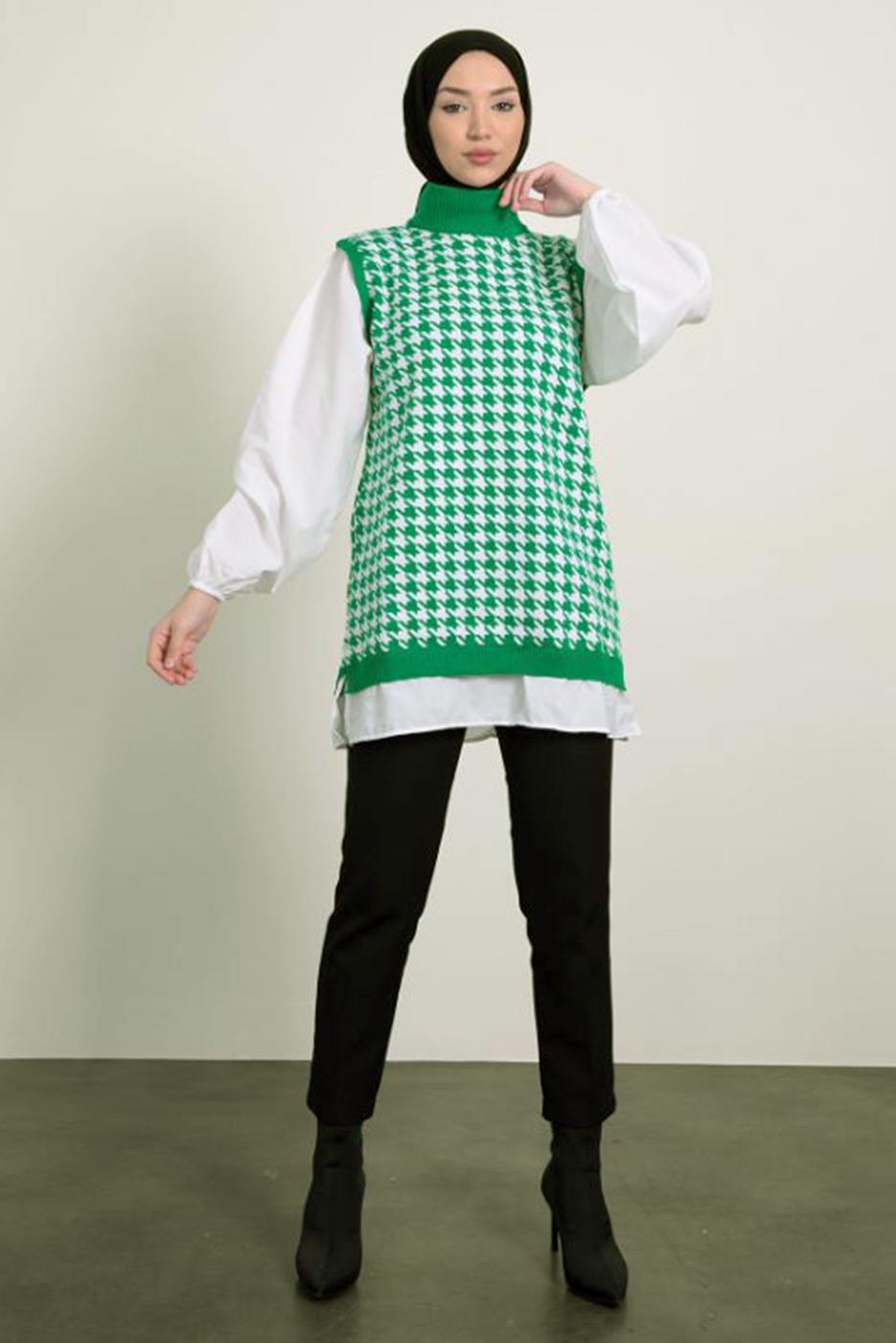 Vêtements hijab VERT TUNIQUE EN TRICOT À MOTIFS T 1846