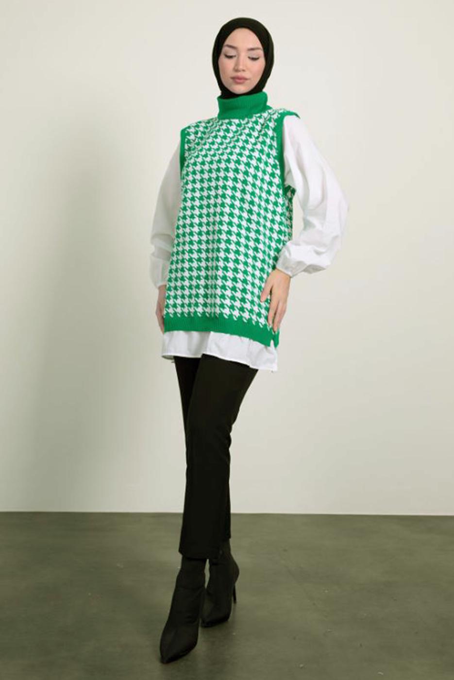 Vêtements hijab VERT TUNIQUE EN TRICOT À MOTIFS T 1846