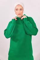 Tesettür giyim YEŞİL YAKA FERMUARLI TRİKO TUNİK T 1908