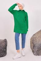 Tesettür giyim YEŞİL YAKA FERMUARLI TRİKO TUNİK T 1908