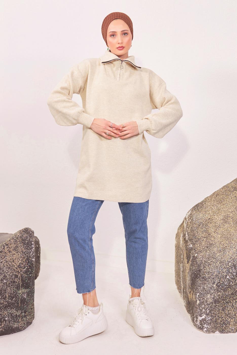 Vêtements hijab BEIGE TUNIQUE EN TRICOT T 1908