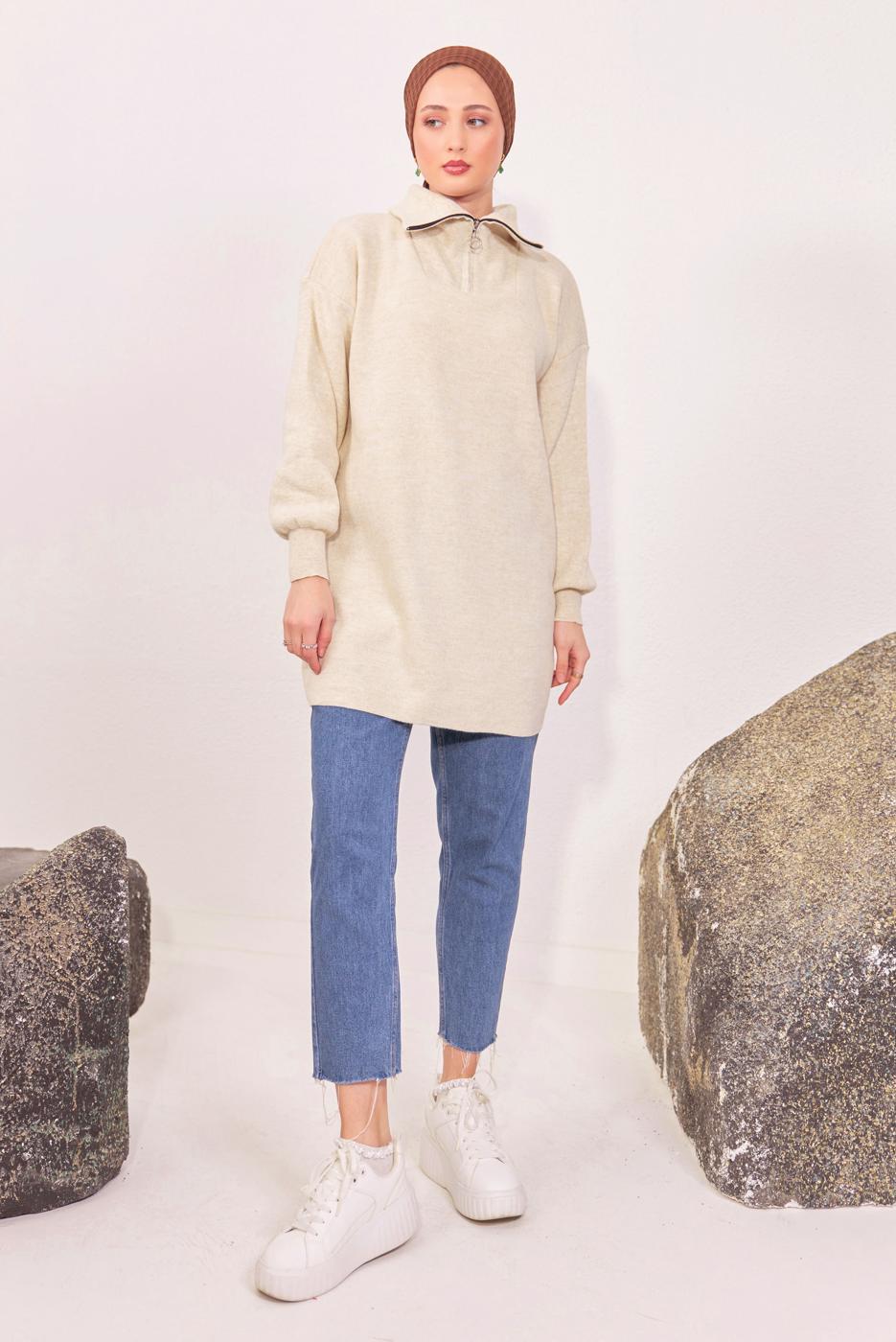 Vêtements hijab BEIGE TUNIQUE EN TRICOT T 1908