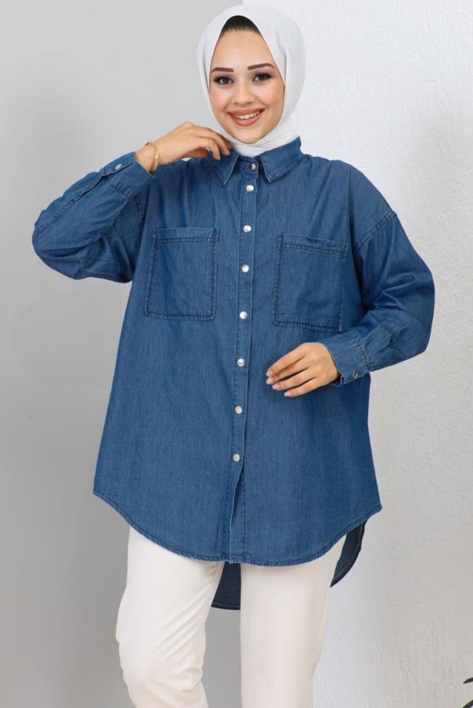 Tesettür giyim LACİVERT DENİM GÖMLEK T 1993