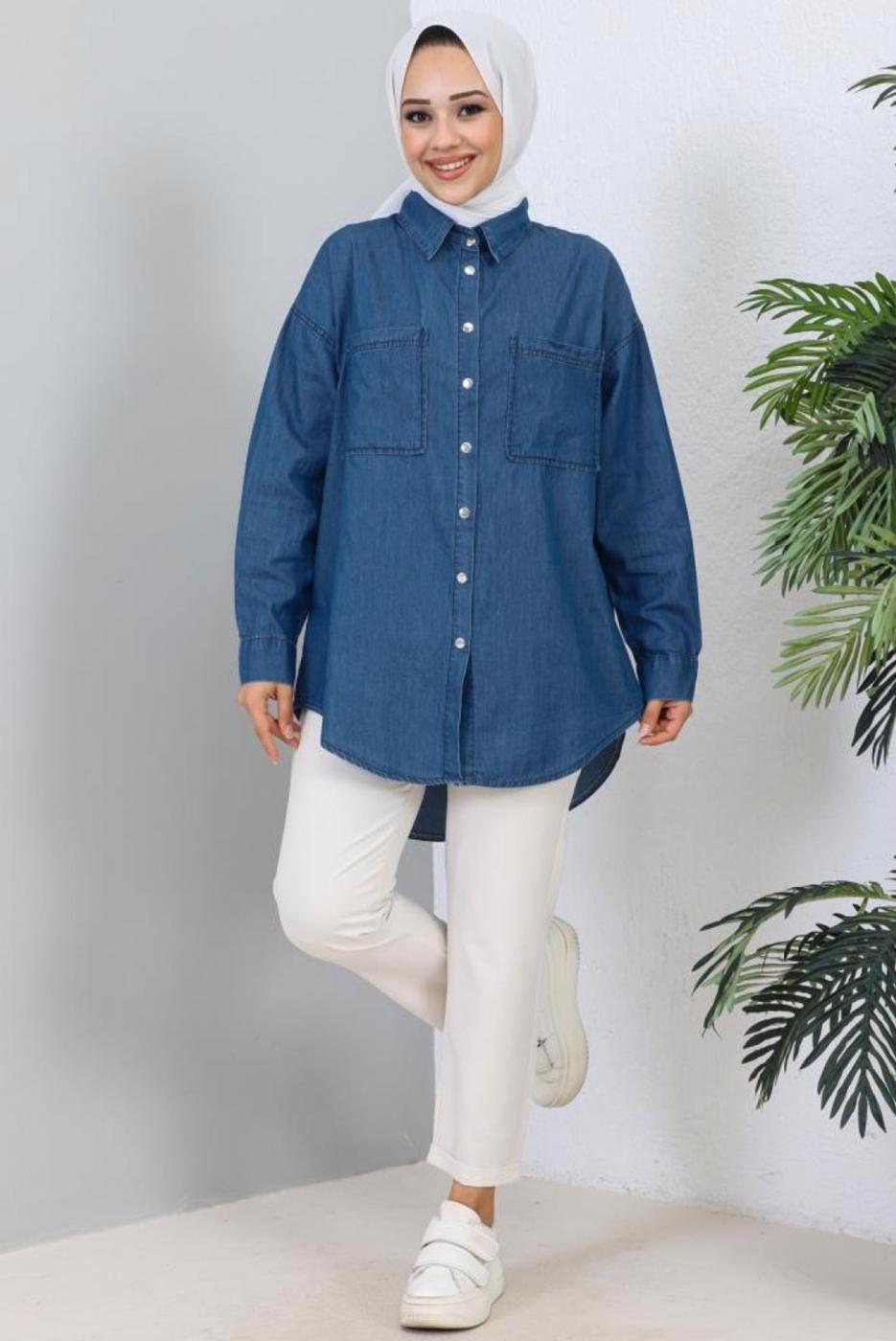 Tesettür giyim LACİVERT DENİM GÖMLEK T 1993